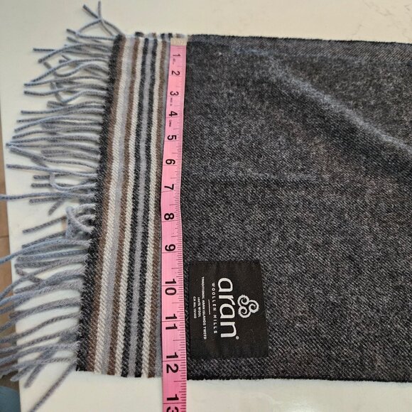 Aran Woollen Mills Traditional Aran Islands Ireland Tweed Wool Gray Scarf Fringe - Picture 4 of 6